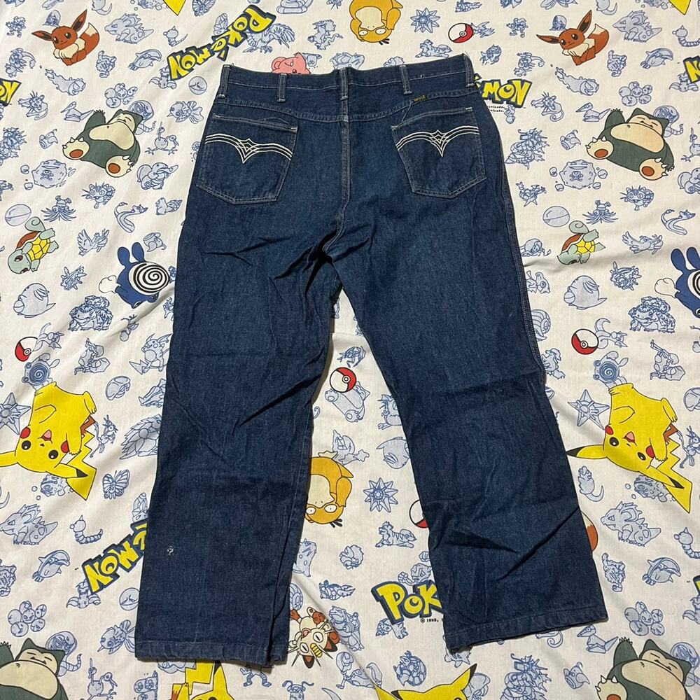 Vintage 70s Maverick Dark Wash Embroidered Jeans 36x29 - Picture 2 of 4